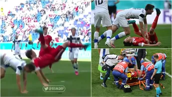 Eurocopa: Mario Fernandes sufrió una brutal caída en el Finlandia vs. Rusia