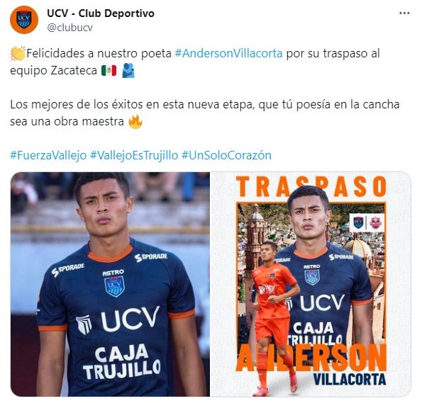Anderson Villacorta jugará en México. | Fuente: @clubucv