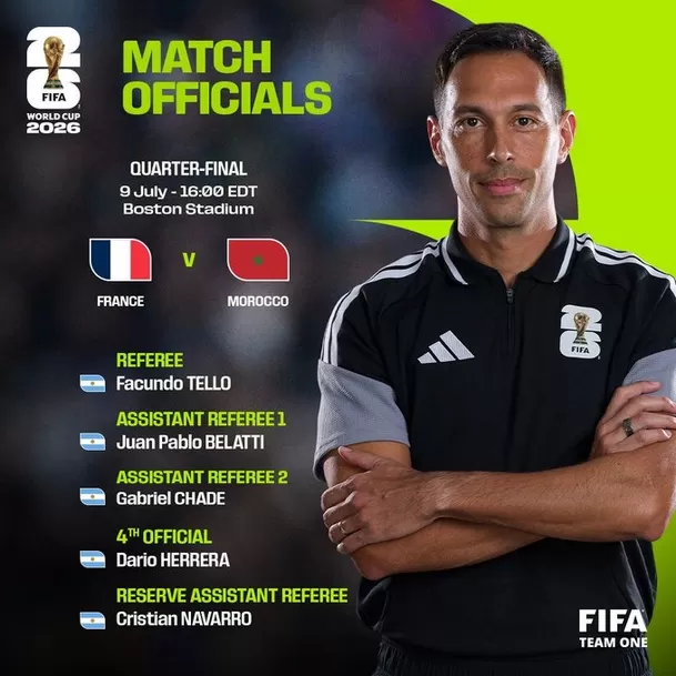 Árbitros del Francia vs Marruecos / Foto: FIFA Árbitros del Francia vs Marruecos / Foto: FIFA