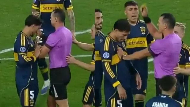 El jugador de Boca Juniors y el árbitro Roldán tuvieron un tenso cruce en medio del partido de Copa Sudamericana. Foto: Captura / Video: Sportcenter