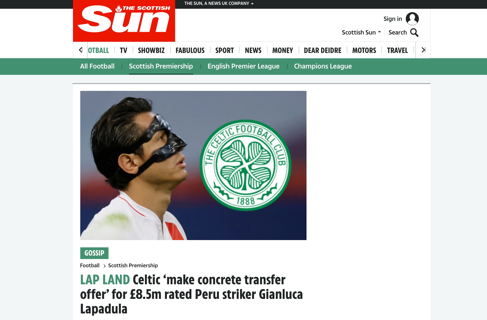 The Sun informó del interés del Celtic por Lapadula.