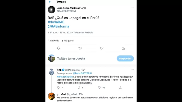 La RAE respondió a un hincha en Twitter.