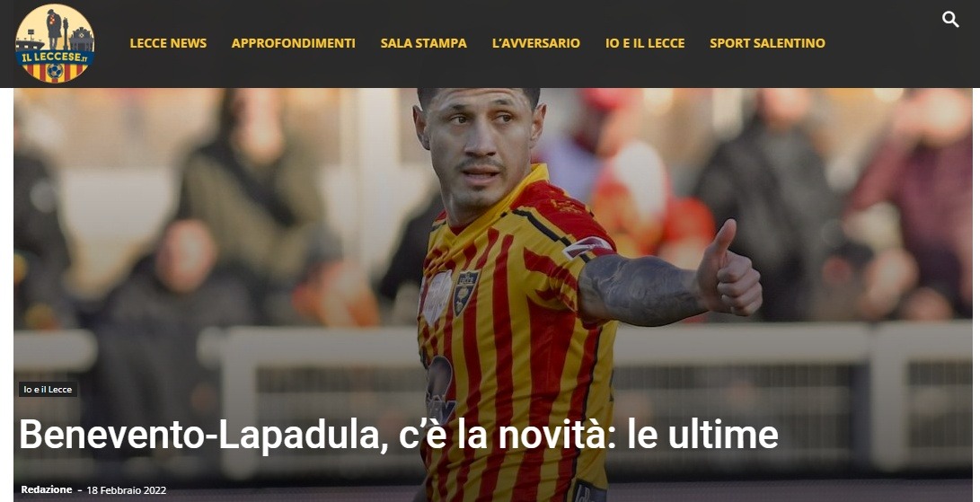 l Leccese: Benevento e Gianluca Lapadula si sono riconciliati