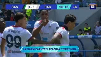 Yerry Mina encaró a Gianluca Lapadula en partido de Cagliari / Foto: Captura Fútbol en América / Video: Fútbol en América