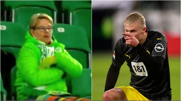 Haaland celebró gol e hincha del Wolfsburgo le respondió con gesto obsceno