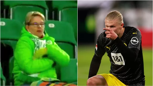 Haaland celebró gol e hincha del Wolfsburgo le respondió con gesto obsceno