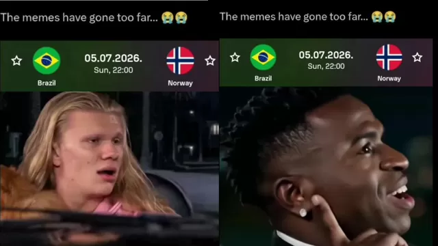 Halaand y Vinicius comentaron el meme viral a poco del Brasil vs Noruega. Foto: Captura