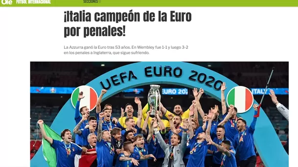 Italia ganó la Eurocopa 2020 tras vencer en los penales a Inglaterra.