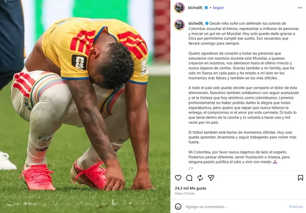 Jáminton Campaz se pronunció en su cuenta de Instagram / Foto: Captura Jáminton Campaz se pronunció en su cuenta de Instagram / Foto: Captura