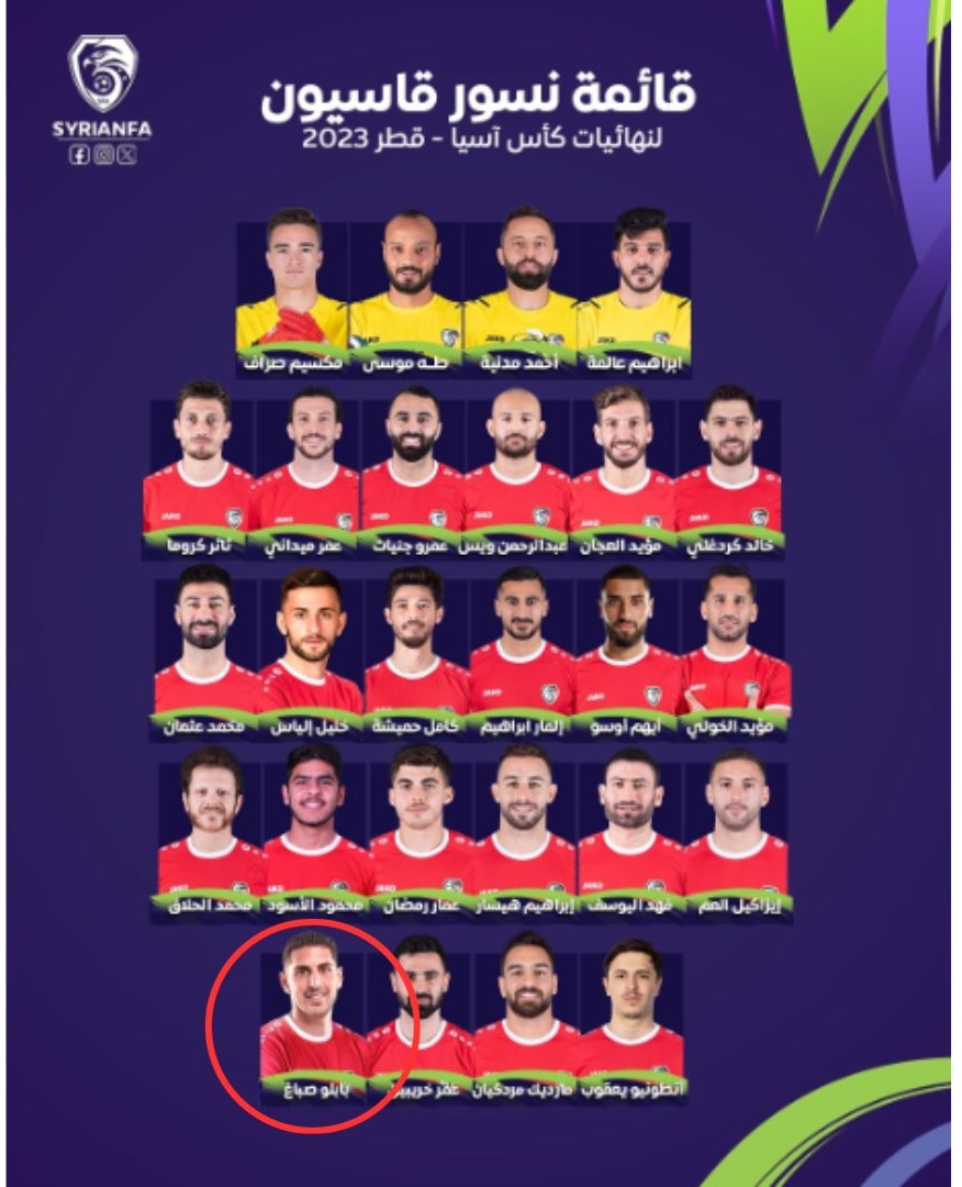 Pablo Sabbag integra la lista de jugadores convocados para disputar la Copa Asiática 2024 / Foto: Syrian Football Association