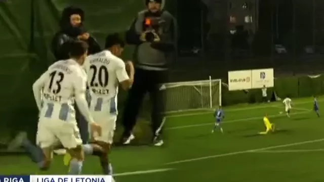 Joao Grimaldo anotó un golazo y le dio la victoria al Riga FC por la liga de Letonia / Captura / Canal N