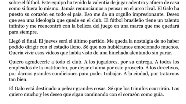 Aquí la carta de Jorge Sampaoli.