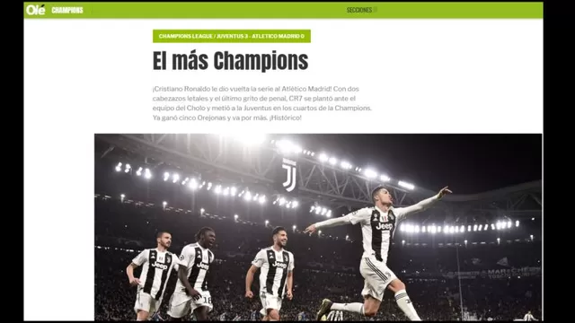 Juventus avanz&amp;oacute; en la Champions de la mano de Cristiano y as&amp;iacute; reaccion&amp;oacute; la prensa mundial.-foto-6