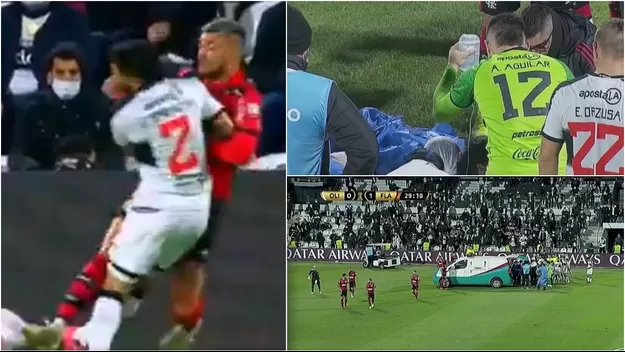 Libertadores: Evacúan a Víctor Salazar en ambulancia tras duro choque en el Olimpia-Flamengo
