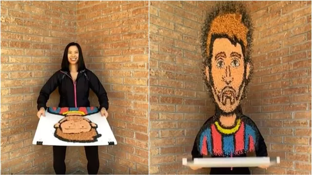 Lionel Messi: Crean retrato 3D del argentino con arroz de colores