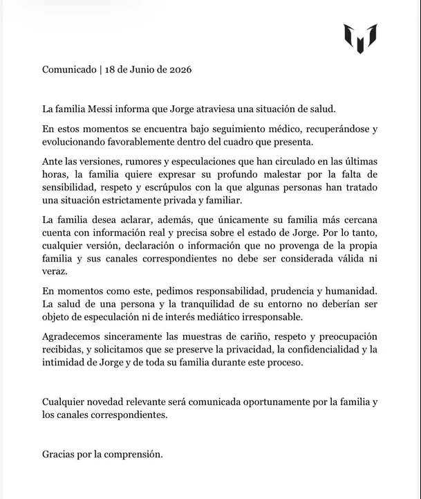 Comunicado de la Familia Messi. Comunicado de la Familia Messi.