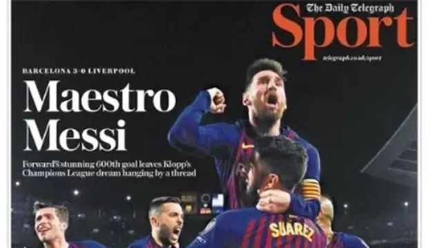 Messi anot&amp;oacute; un doblete. | Foto: &amp;lsquo;The Daily Telegraph