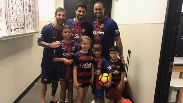 Lionel Messi y Luis Suárez cumplieron el sueño de Tiger Woods y sus hijos
