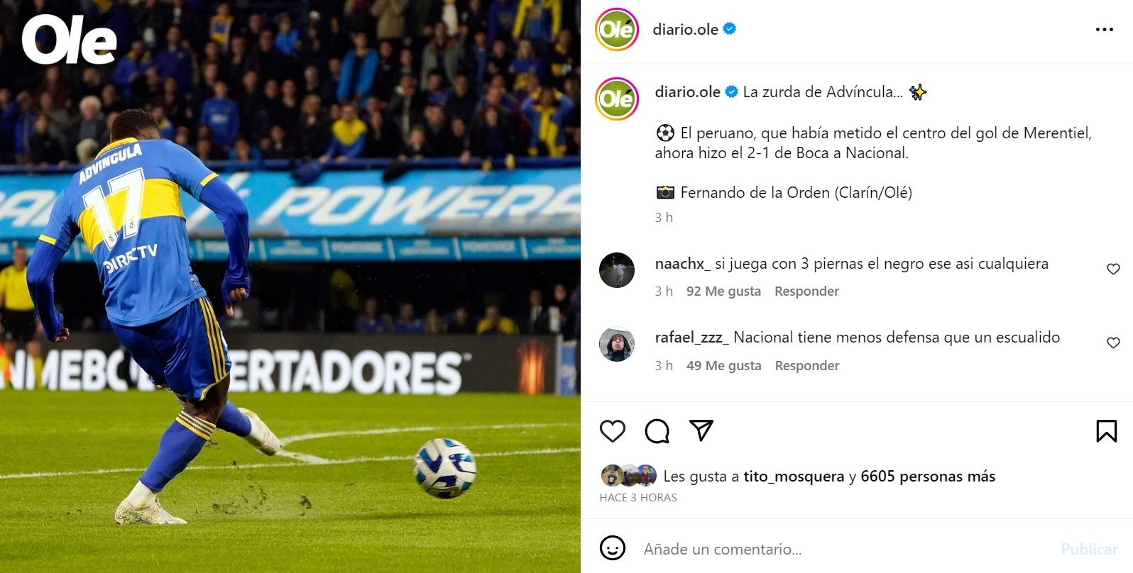 Advíncula marcó y asistió en la clasificación de Boca. | Foto: Instagram Olé.