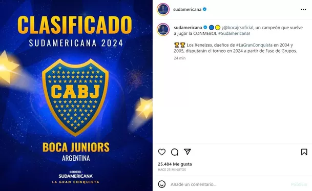 Boca quedó fuera del máximo torneo continental de clubes de Sudamérica. | Foto: IG Conmebol Sudamericana.