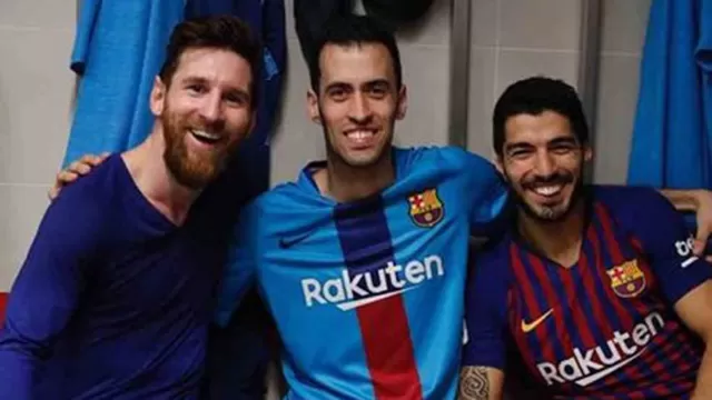 Messi, Busquets y Su&amp;aacute;rez tras el triunfo del Barcelona (4-2) sobre el Sevilla. | Foto. Instagram