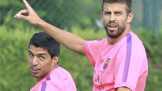 Luis Suárez y la broma a Piqué en el entrenamiento del Barcelona