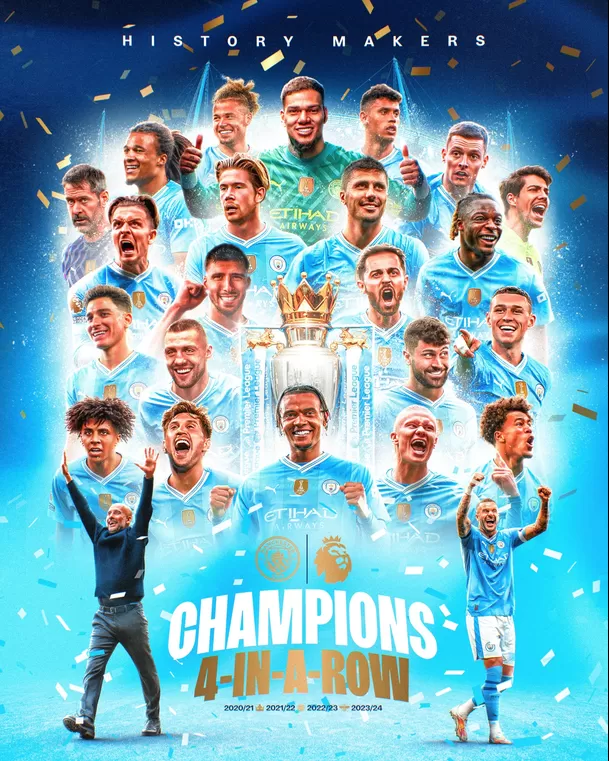 Manchester City tetracampeón de la Premier League. | Foto: Manchester City.