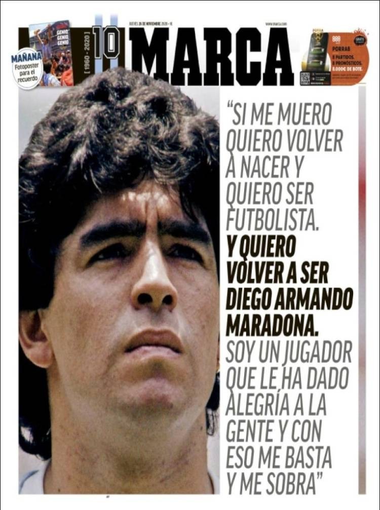 Portadas del mundo dedicadas a Maradona.