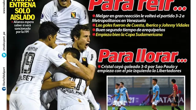 Melgar acaparó portadas en diarios deportivos por su triunfo en la Copa Sudamericana