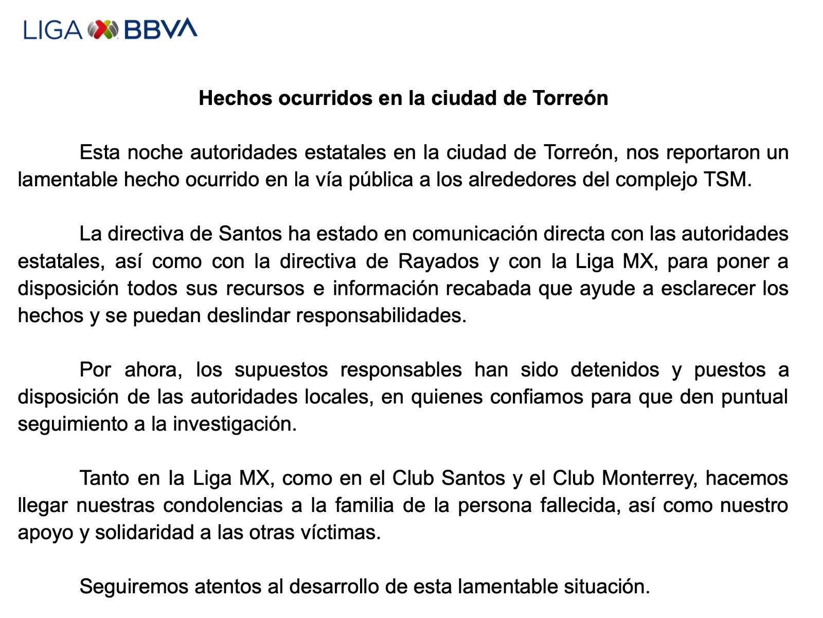 Comunicado de la Liga MX. | Fuente: @LigaBBVAMX