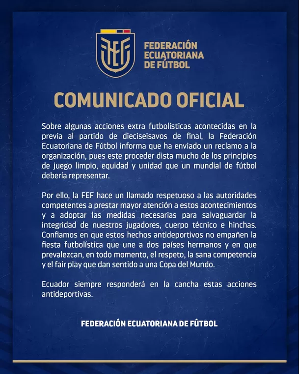 Comunicado de la FEF tras disturbios de mexicanos / Fuente: X FEF Comunicado de la FEF tras disturbios de mexicanos / Fuente: X FEF