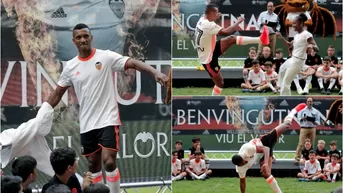 Nani, al ritmo de capoeira en presentación en el Valencia en Mestalla