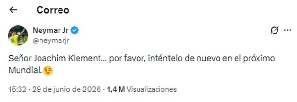 Mensaje de Neymar tras triunfo de Brasil vs Japón / Fuente: X Neymar