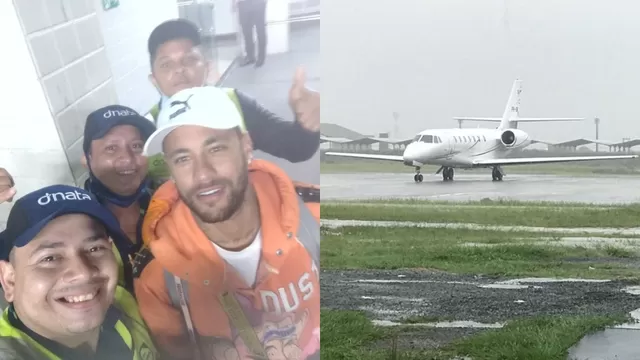 Neymar se tomó fotos con los trabajadores del aeropuerto de Boa Vista.