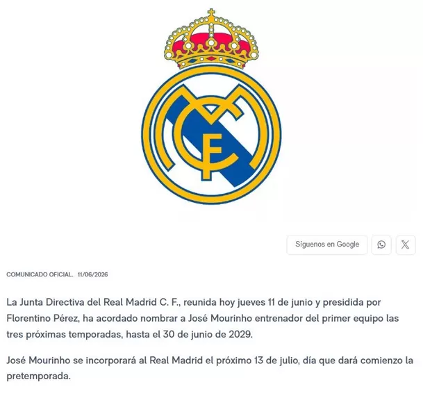 Real Madrid confirma vuelta de Mourinho. Real Madrid confirma vuelta de Mourinho.