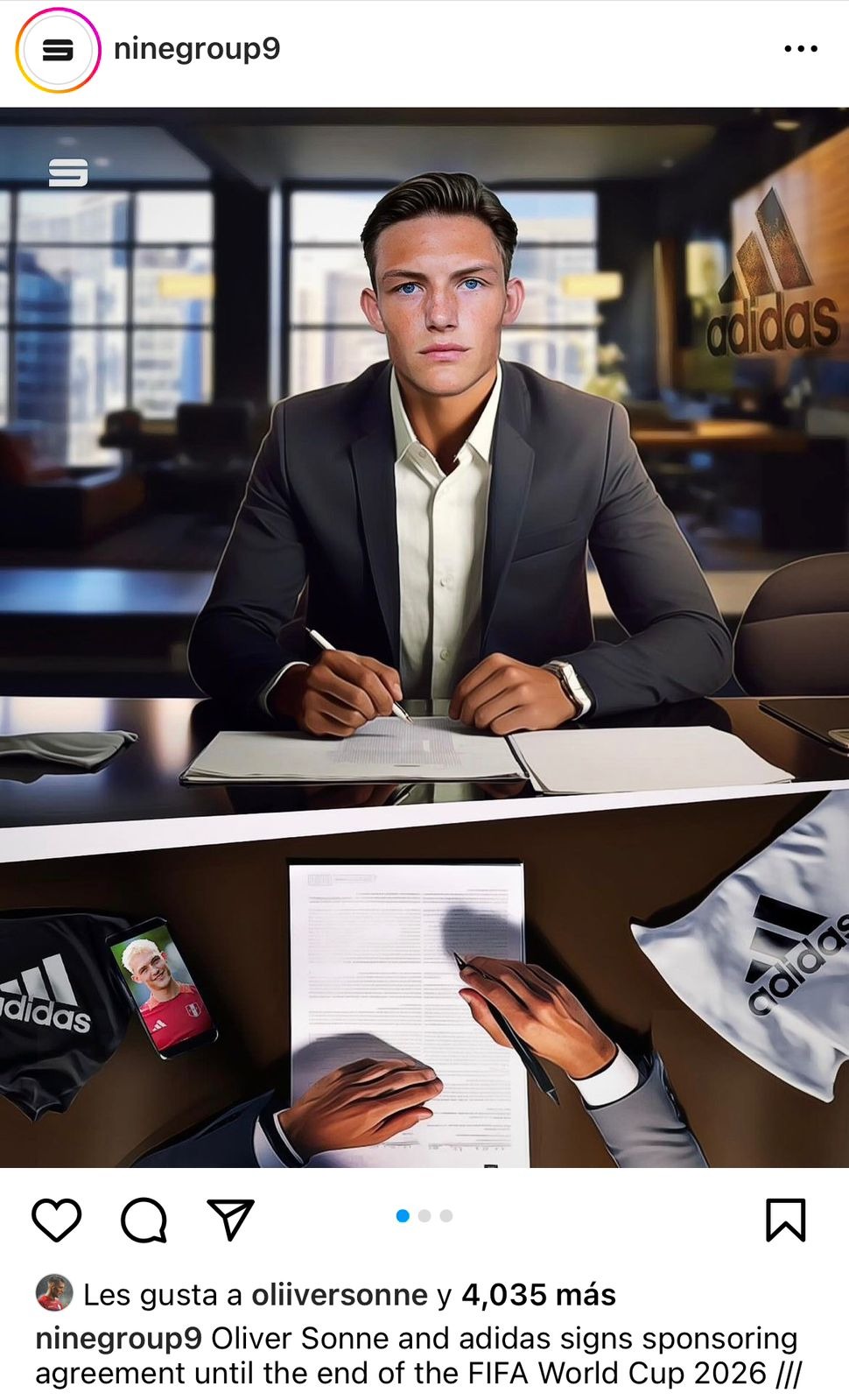 Oliver Sonne firmó contrato con Adidas. | Fuente: @ninegroup9