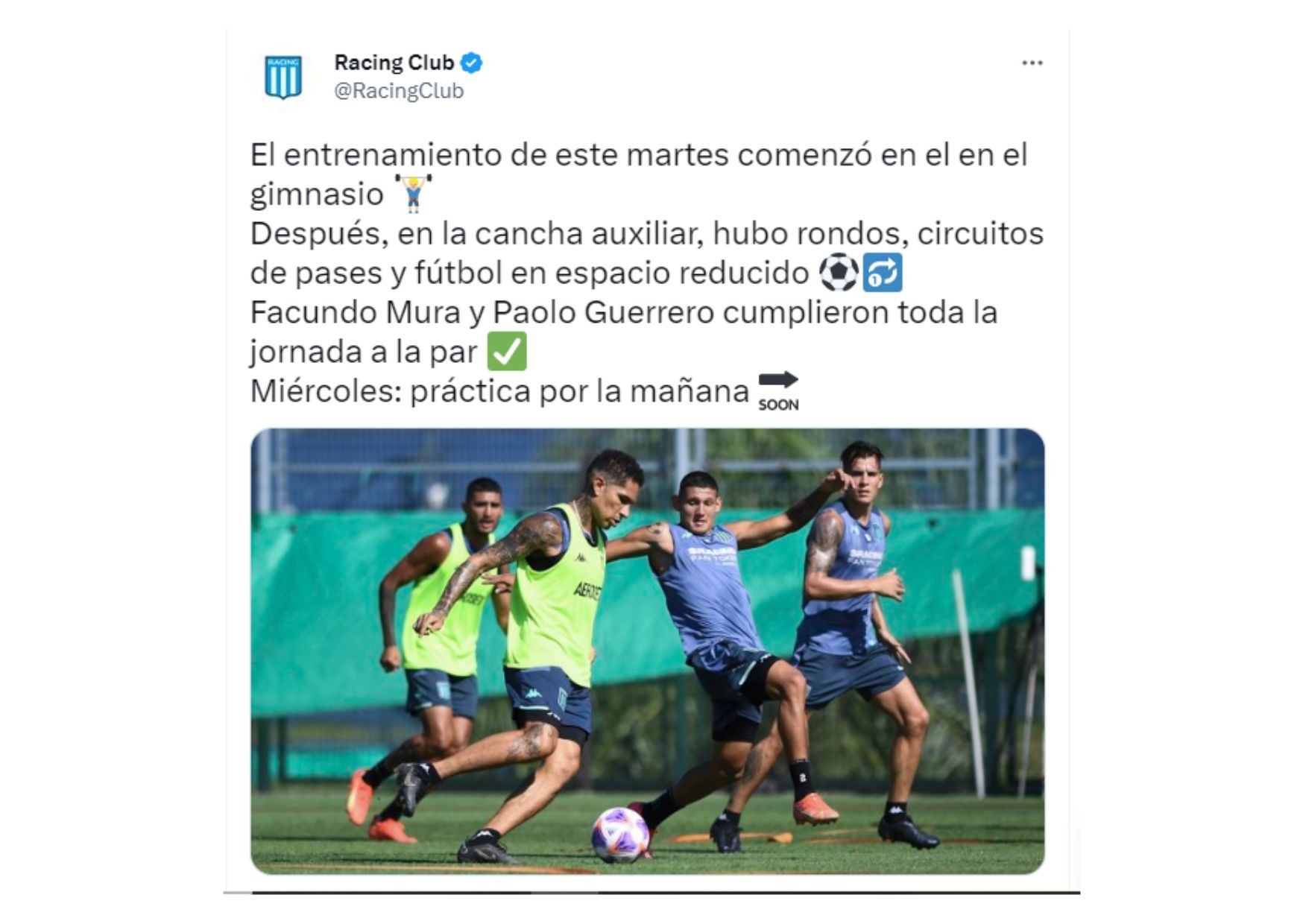 Publicación del Racing Club / Twitter