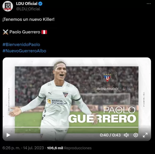 Paolo Guerrero con 39 años jugará en el fútbol ecuatoriano.