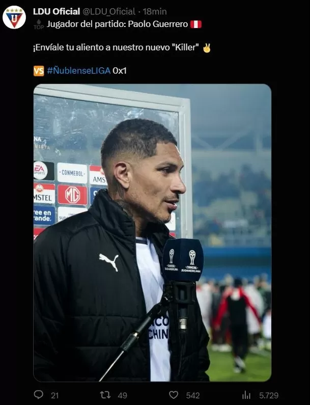 Paolo Guerrero fue elegido el mejor jugador del partido. | Foto: LDU