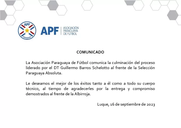 Comunicado de la Asociación Paraguaya de Fútbol. | Fuente: @APFOficial