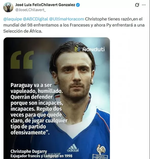 Esta fue la respuesta de Chilavert a Dugarry tras su comentario sobre Paraguay. 