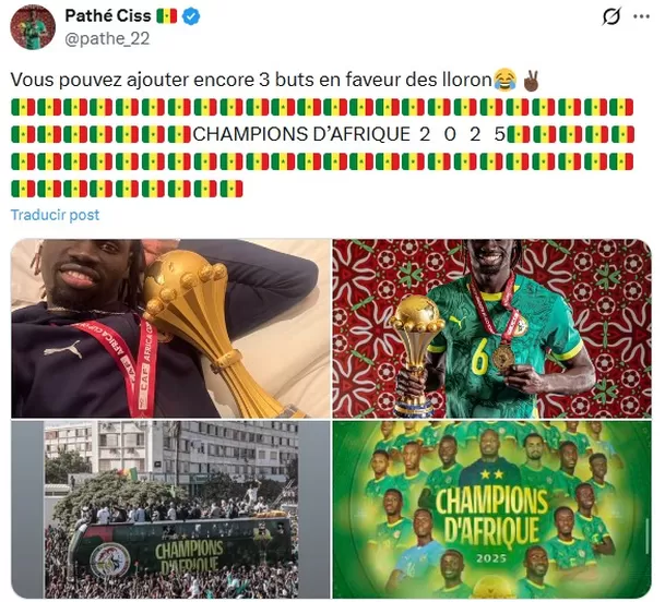 Publicación de Pathé Ciss tras perder título con Senegal / X