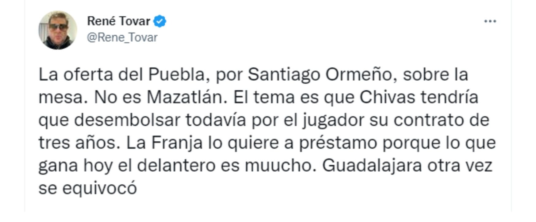 Tweet from journalist René Tovar