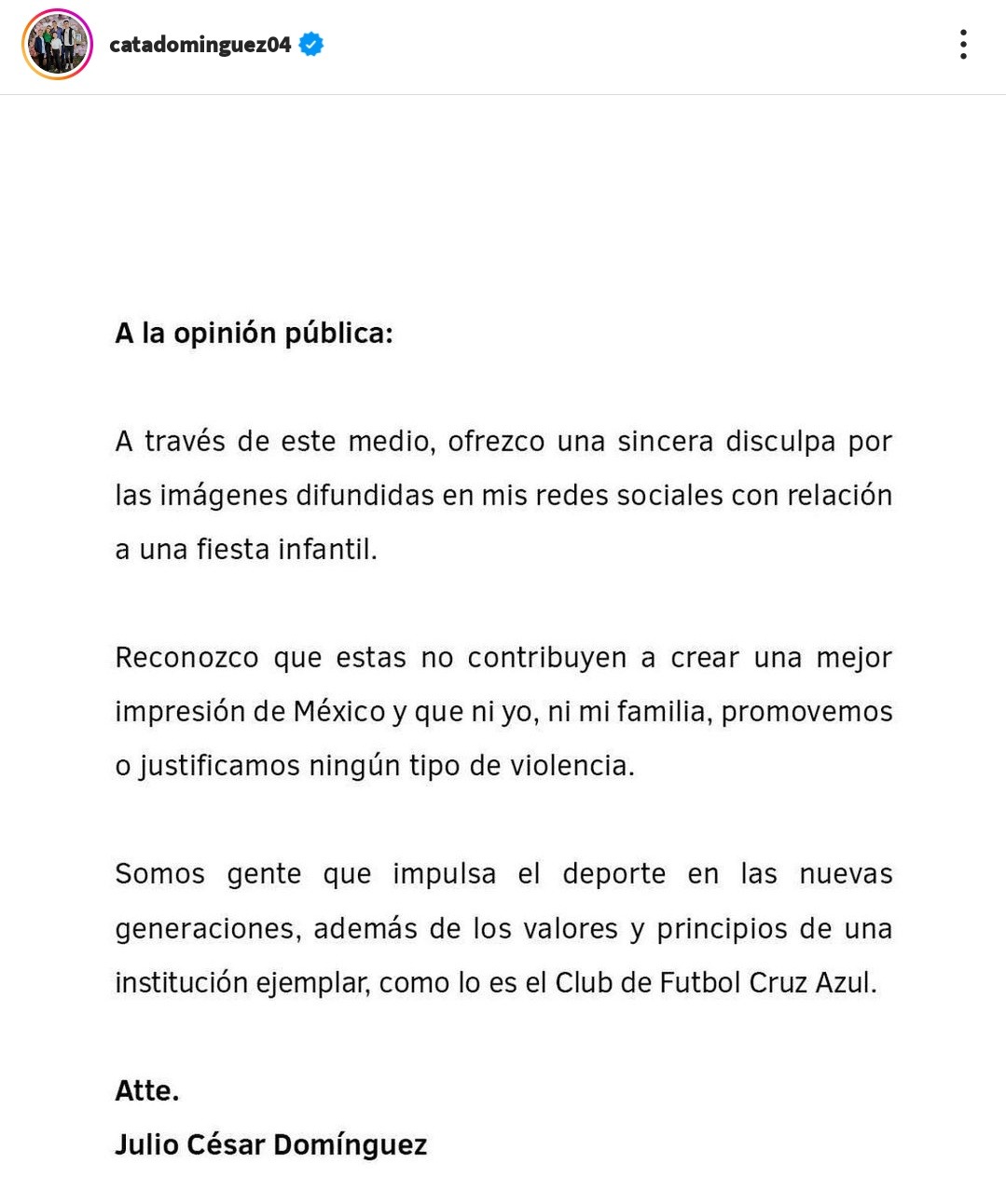 Comunicado de Julio César Domínguez