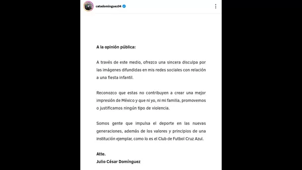 Comunicado de Julio César Domínguez