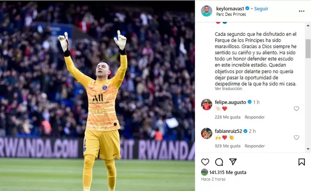 Keylor Nadas le dedicó palabras a hinchada del PSG / Foto: Captura