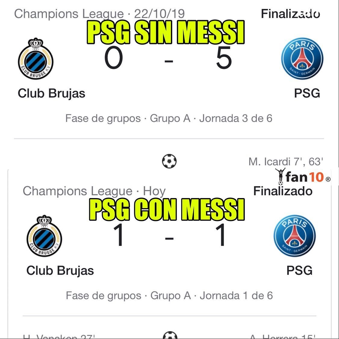 PSG protagonizó memes tras empatar 1-1 con Brujas en Champions.