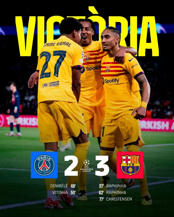 PSG 2-3 Barcelona. | Fuente: @FCBarcelona