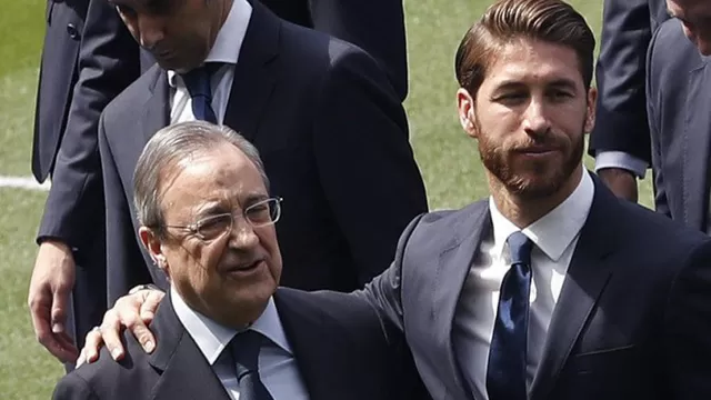 Florentino y Sergio Ramos, presidente y capit&amp;aacute;n del Real Madrid. | Foto: AFP