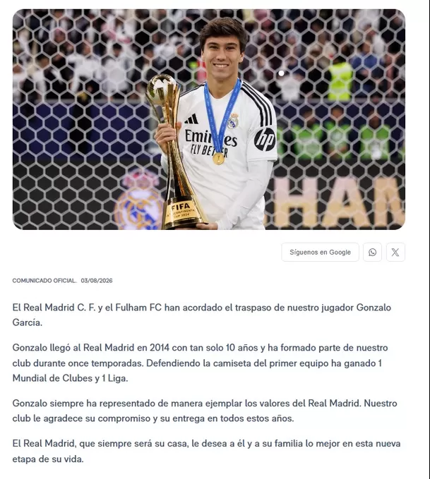 Comunicado del Real Madrid. Comunicado del Real Madrid.